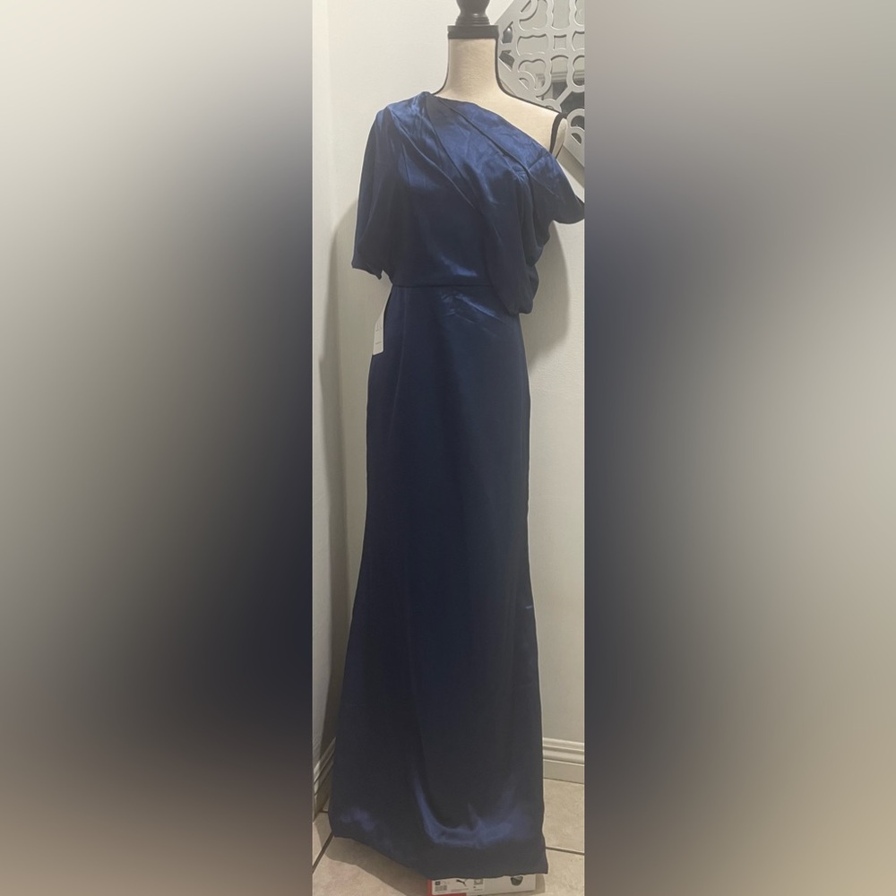 NWT BLUE STRAPPY CRISS-CROSS BACK MAXI BUILT-IN PADS WAIST BONING LINED